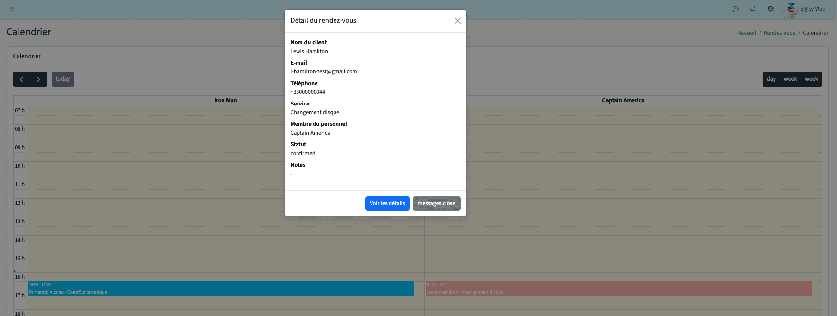 Pegase — Réservation de créneau